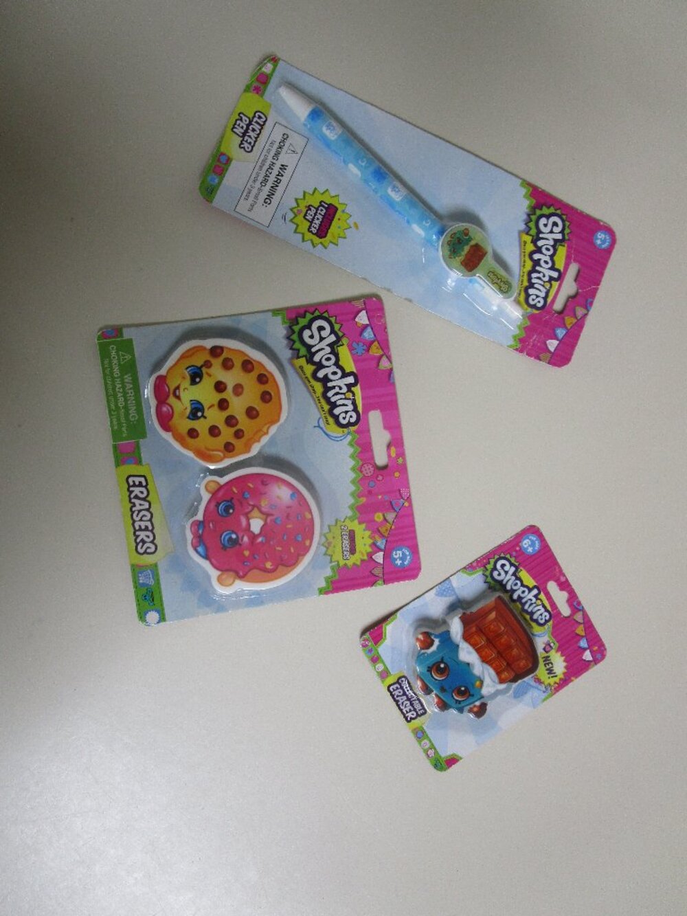 VTG Shopkins school supplies lot 2013 pen & erasers cookie donut chocolate NEW